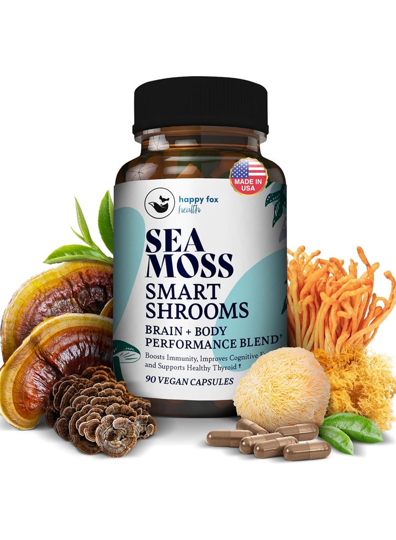Irish Sea Moss Capsules & Mushroom Complex - Organic Seamoss with Adaptogens for Brain Health, 1500mg, 90 Vegan Capsules, Organic Mushroom Supplement - Image 1