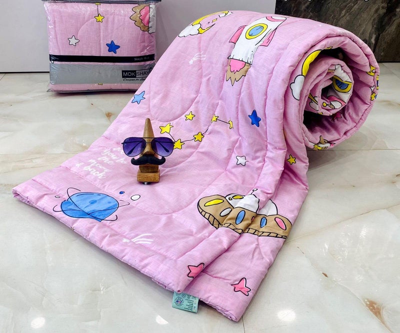 KitchDeco Kitch Deco™ Glace Cotton Reversible Babies Single Bed & Kids Comforter/Dohar/Quilt, 200 GSM (60x90 Inches) (Pink Space) - Image 1