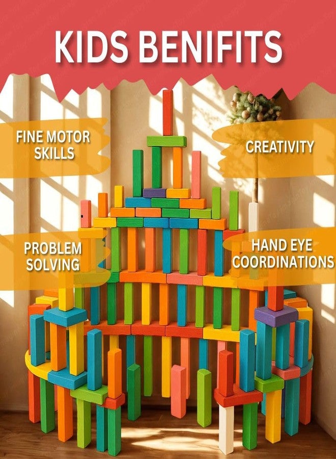 BKQPTL 120 Pcs Wooden Domino Blocks Set – Colorful Educational Building Toy for Kids 3–12 Years - Indoor Racing,Play, Color Sorting,Skill Development, Learning,Stacking & Birthday Party Fun Game - Image 3