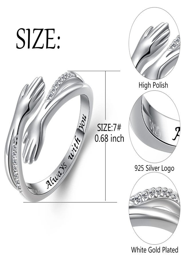 Yearace Hug Ring, S925 Sterling Silver Hugging Hands CZ Open Ring Engraved Always with You Embrace Statement Promise Anniversary Ring - Image 5