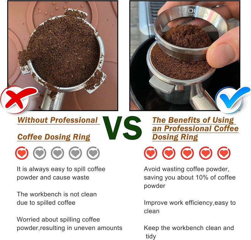 NEOUZA Espresso Dosing Funnel Ring Stainless Steel Compatible with Coffee Machine Portafilter for Tamping 53mm - Image 5