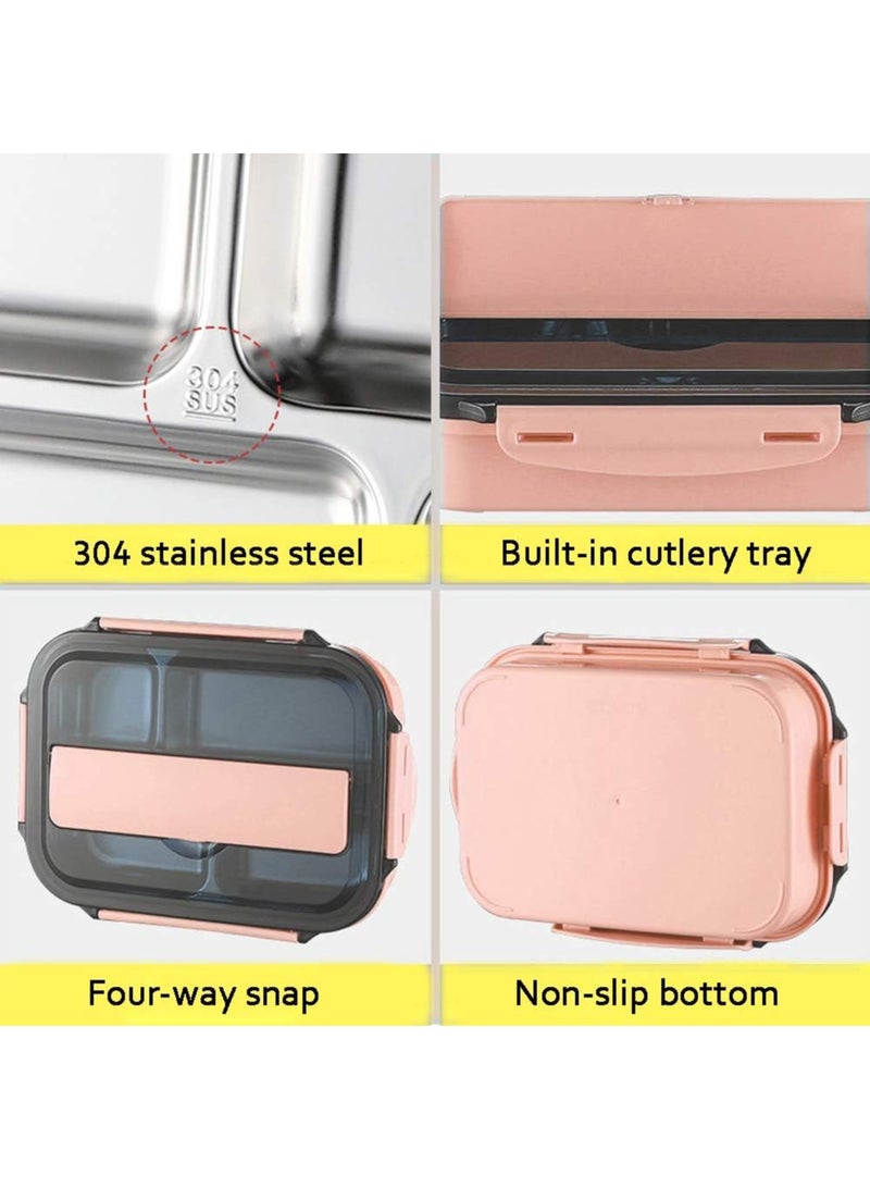 DubaiGallery Lunch Pack Box with Divider, Bento Box, Container with Lid, 4 Compartment Bento Box, Square Lunch Box, Thermal Lunch Box, Student Stainless Steel Lunch Box with Large Cap (Pink) - Image 3