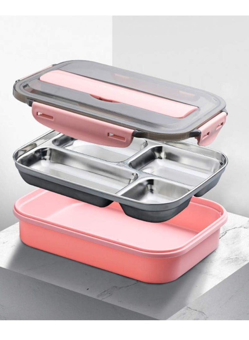 DubaiGallery Lunch Pack Box with Divider, Bento Box, Container with Lid, 4 Compartment Bento Box, Square Lunch Box, Thermal Lunch Box, Student Stainless Steel Lunch Box with Large Cap (Pink) - Image 2
