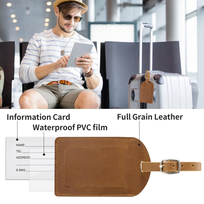 Ringsun Genuine Leather Luggage Tag for Suitcases ID Tags Bag Tags for Luggage (2 Pack) - Image 4