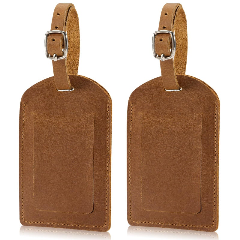 Ringsun Genuine Leather Luggage Tag for Suitcases ID Tags Bag Tags for Luggage (2 Pack) - Image 1