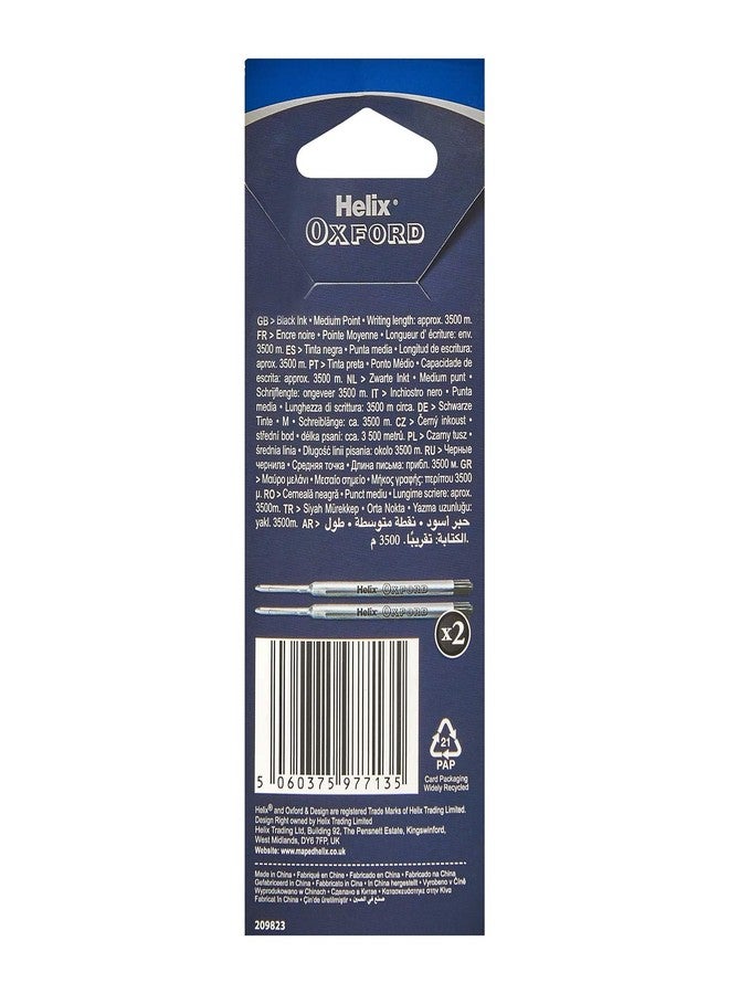 Helix Oxford Ballpoint Pen Refills (Pack of 2) - Black Ink - Image 2