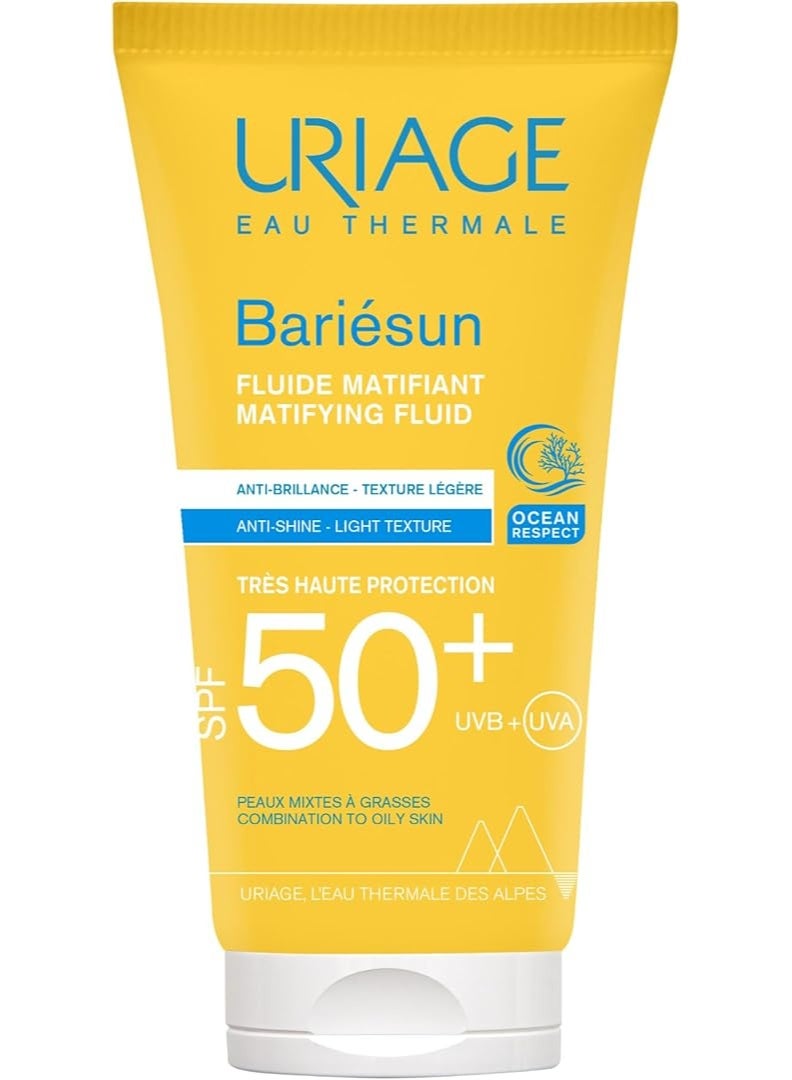 Uriage Bariesun Mattifying SPF 50 Plus Sunscreen Fluid | For Oily And Combination Skin Shine Free Daily UV Protection - Image 1