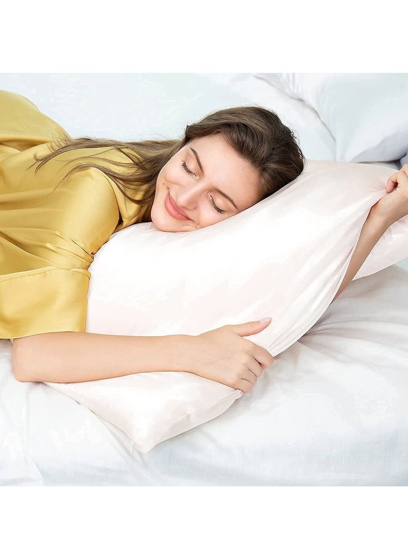 Swift Set of 2 Silk Pillowcase Satin Pillow Used for Hair Beauty and Skin Care King Size, Satin and Mulberry Silk Soft Breathable Smooth Double Sided Silk Pillow Case with Envelope Closure, White 50x80cm  - Image 2