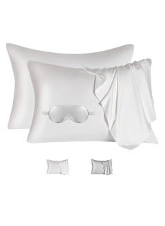 Swift Set of 2 Silk Pillowcase Satin Pillow Used for Hair Beauty and Skin Care King Size, Satin and Mulberry Silk Soft Breathable Smooth Double Sided Silk Pillow Case with Envelope Closure, White 50x80cm  - Image 1