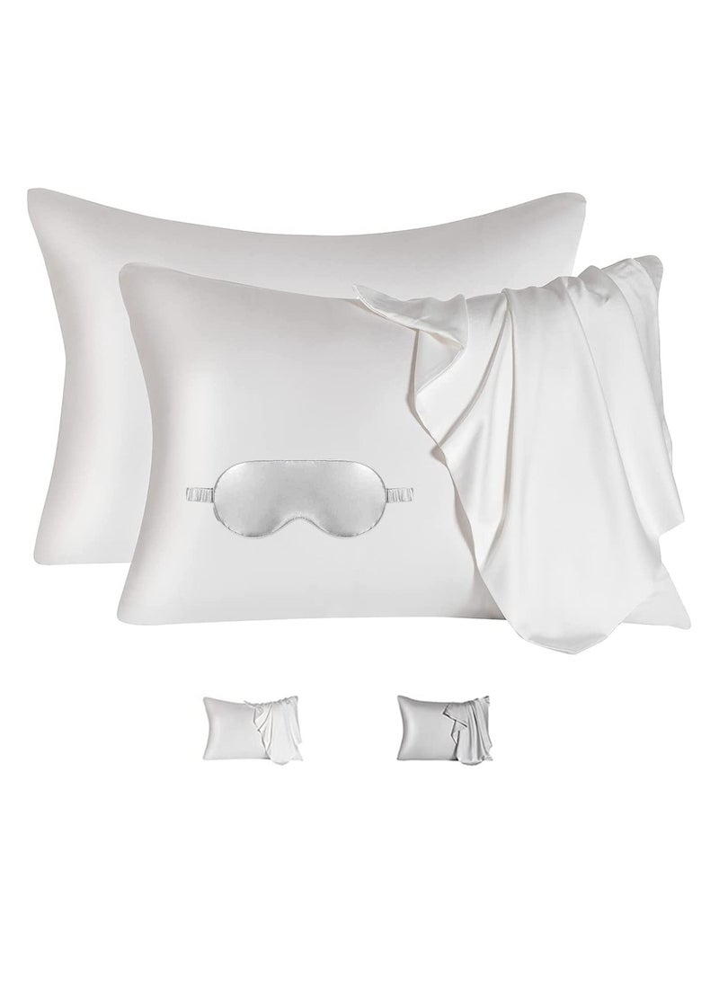 Swift Set of 2 Silk Pillowcase Satin Pillow Used for Hair Beauty and Skin Care King Size, Satin and Mulberry Silk Soft Breathable Smooth Double Sided Silk Pillow Case with Envelope Closure, White 50x80cm  - Image 1
