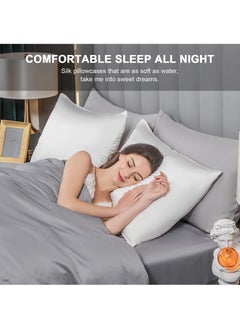 Swift Set of 2 Silk Pillowcase Satin Pillow Used for Hair Beauty and Skin Care King Size, Satin and Mulberry Silk Soft Breathable Smooth Double Sided Silk Pillow Case with Envelope Closure, White 50x80cm  - Image 5