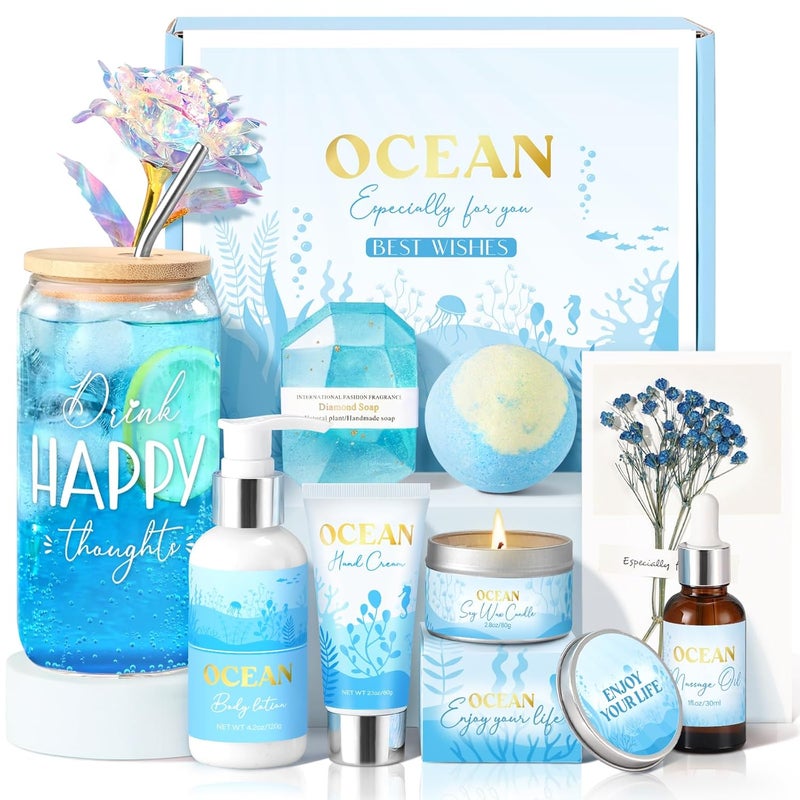 GiftPeak Birthday Gifts for Women Relaxing Spa Gift Baskets for Women Ocean Scented Self Care Gifts Mothers Day Bath and Body Inspirational Gift Set for Mom Her Wife Best Friends Sister Girlfriend Coworker - Image 1