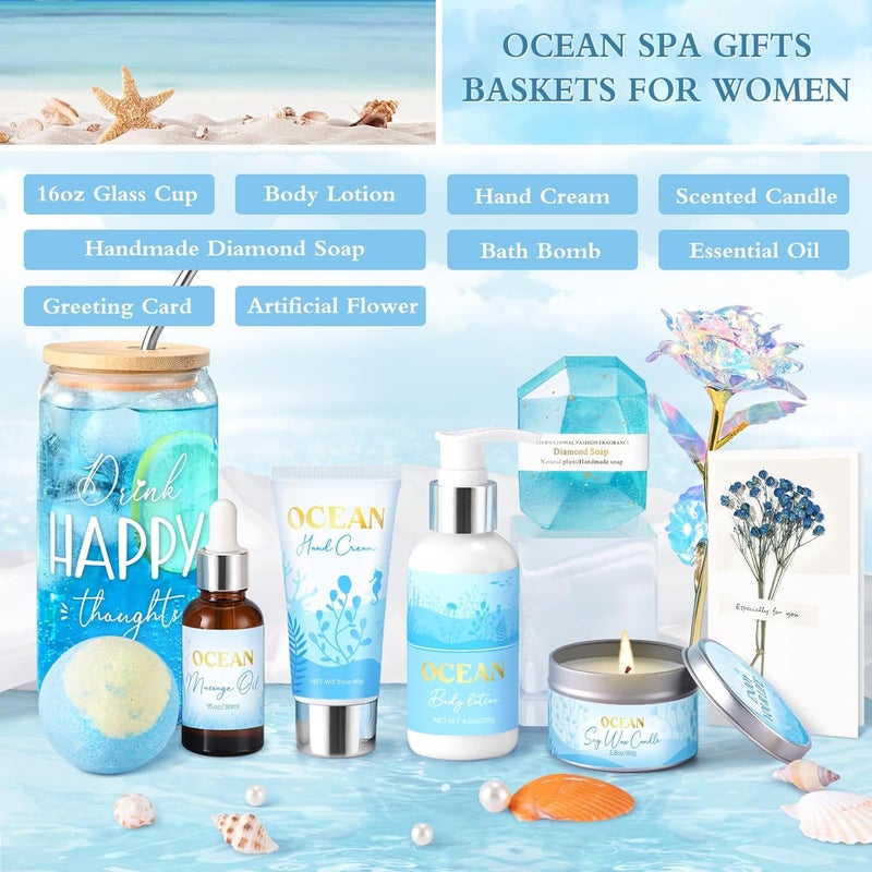 GiftPeak Birthday Gifts for Women Relaxing Spa Gift Baskets for Women Ocean Scented Self Care Gifts Mothers Day Bath and Body Inspirational Gift Set for Mom Her Wife Best Friends Sister Girlfriend Coworker - Image 2