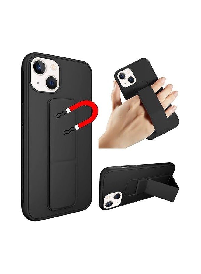 iPhone 15 Case With Hand Grip Foldable Magnetic Kickstand Wrist Strap Finger Grip Cover 6.1 Inch black - Image 1