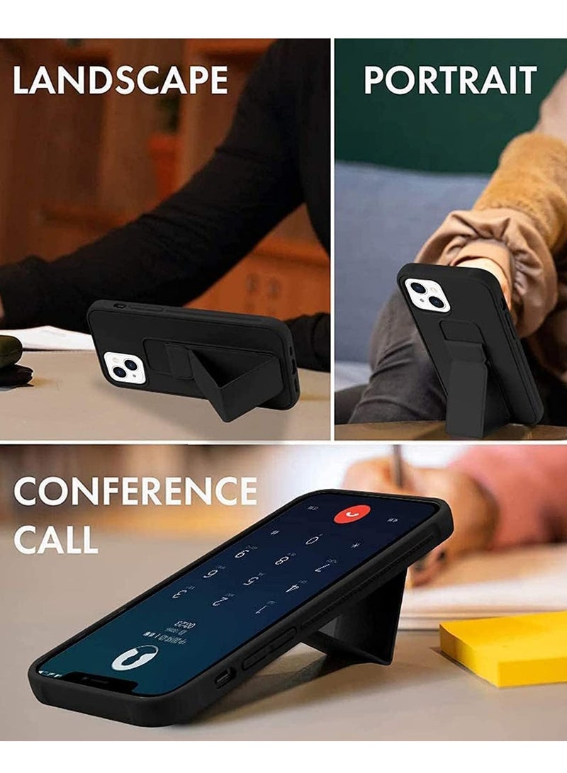 iPhone 15 Case With Hand Grip Foldable Magnetic Kickstand Wrist Strap Finger Grip Cover 6.1 Inch black - Image 3