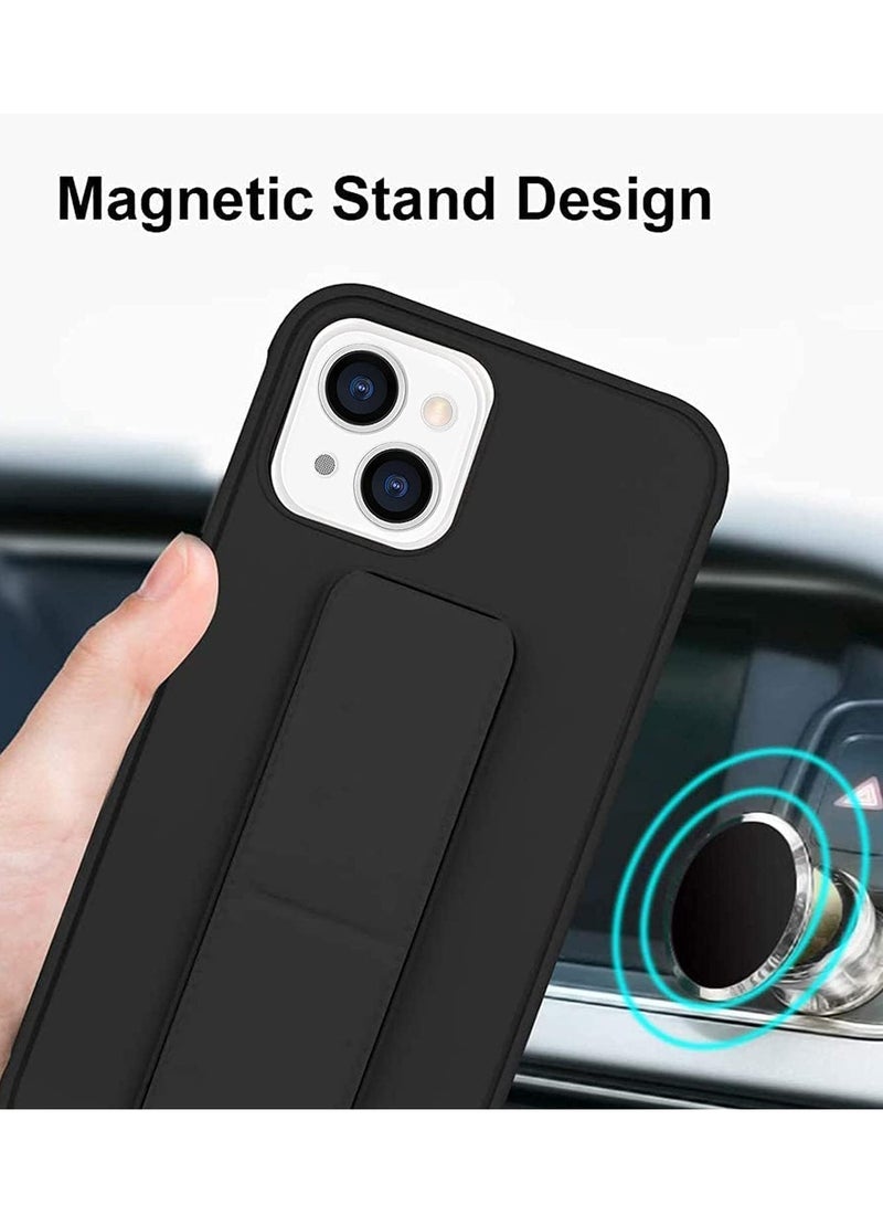 iPhone 15 Case With Hand Grip Foldable Magnetic Kickstand Wrist Strap Finger Grip Cover 6.1 Inch black - Image 2