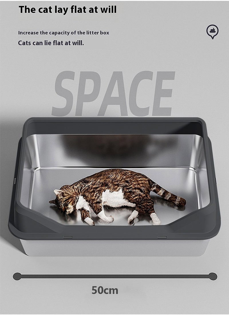 Kidle Stainless Steel Pet Cat Litter Box Metal Large Capacity Cat Litter Box Tray With High Wall Semi-Enclosed Side Door 50*35*15cm  - Image 3