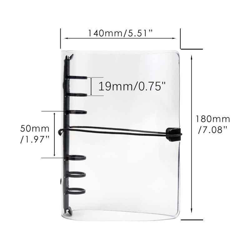 XiowDow Clear A6 Binder with Elastic Band 1.8mm Thick PVC Notebook Cover 6 Black 20mm Diameter Round Rings Budget Binder Planner Cover Journal Folder Organizer for A6 Binder Pockets Paper Refills - Image 2