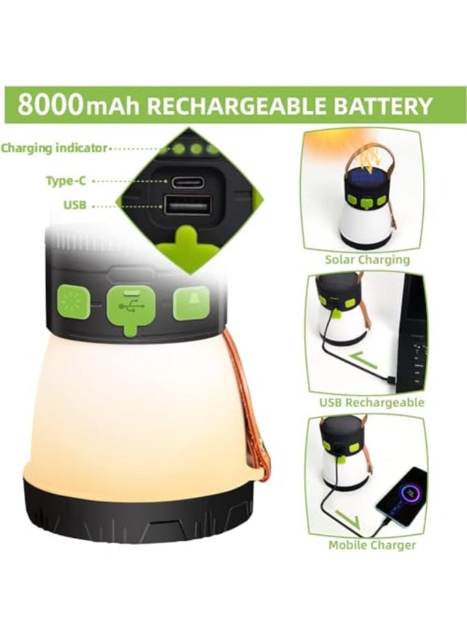 مصباح تخييم rechargeable، 2000 لومن، 40 ساعة، بطارية بسعة 8000 مللي أمبير تعمل بالطاقة الشمسية مع ضوء أبيض دافئ، 8 أوضاع إضاءة، ضوء محمول في الهواء الطلق للتخييم، والتجول، وصيد السمك، وحالات الطوارئ - Image 5