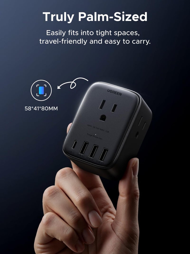 UGREEN Multi Plug Outlet Extender with Surge Protection, Compact 4-Sided 8-Port Design, GaN Power Strip with 20W PD Charging for iPhone, iPad Series, College Dorm/Office/Home/Travel Essentials - Image 5