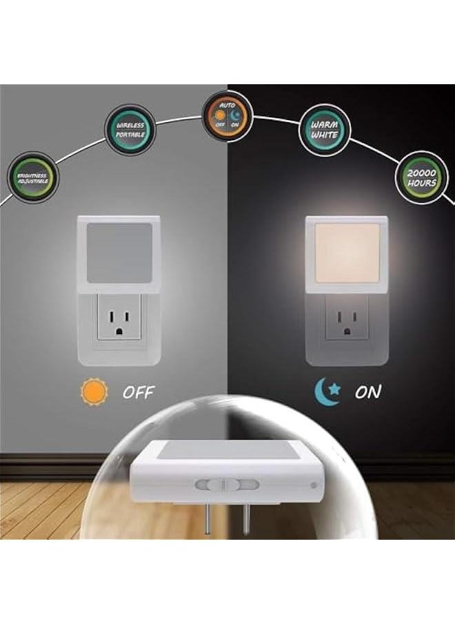HOOKOR Plug In Led Night Light with Auto Dusk to Dawn Sensor, Adjustable Brightness Warm White Light for Hallway, Bedroom, Kids Room, Kitchen, Staircase (4 Pack)  - Image 3