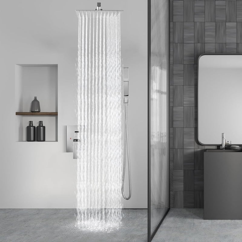 CLINTON دش علوي من الفولاذ المقاوم للصدأ 304 بتصميم أنيق للغاية مع ذراع دش ثقيل وقاعدة حائط | دش مطري للحمام (كروم، 8 بوصة دش 12 بوصة ذراع) - Image 5