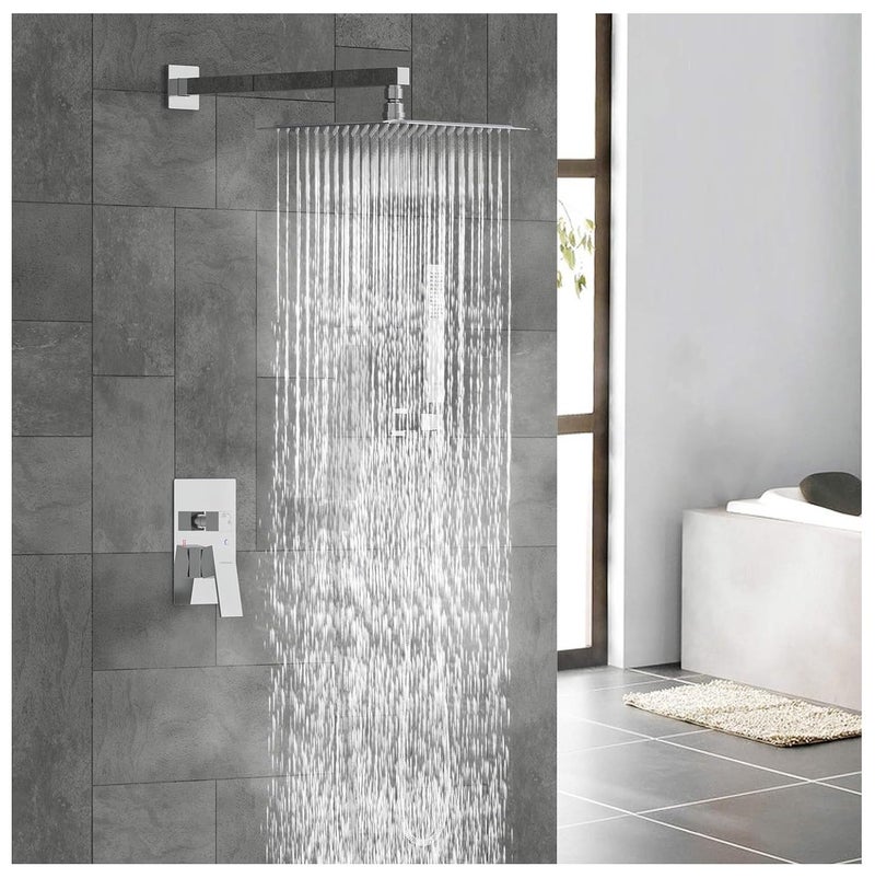 CLINTON دش علوي من الفولاذ المقاوم للصدأ 304 بتصميم أنيق للغاية مع ذراع دش ثقيل وقاعدة حائط | دش مطري للحمام (كروم، 8 بوصة دش 12 بوصة ذراع) - Image 1