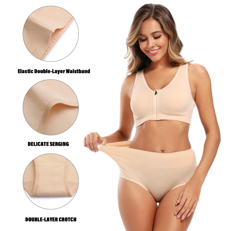 Molasus Women's Soft Cotton Underwear Briefs High Waisted Postpartum Panties Ladies Full Coverage Plus Size Underpants Nude,Large - Image 3