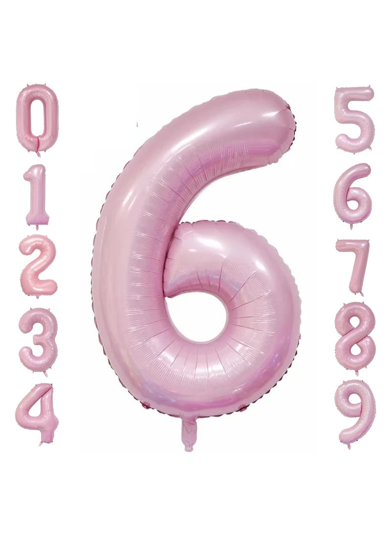 Party with Emma Pink Number Balloons 40 Inch Birthday Foil Balloon Party Decorations Supplies Wedding Bachelorette Birthday Bridal Shower Graduation Anniversary Celebration Decoration Fly with Helium (Number 6)  - Image 1