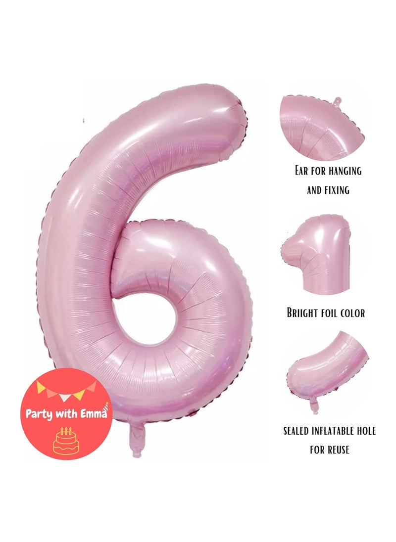Party with Emma Pink Number Balloons 40 Inch Birthday Foil Balloon Party Decorations Supplies Wedding Bachelorette Birthday Bridal Shower Graduation Anniversary Celebration Decoration Fly with Helium (Number 6)  - Image 2