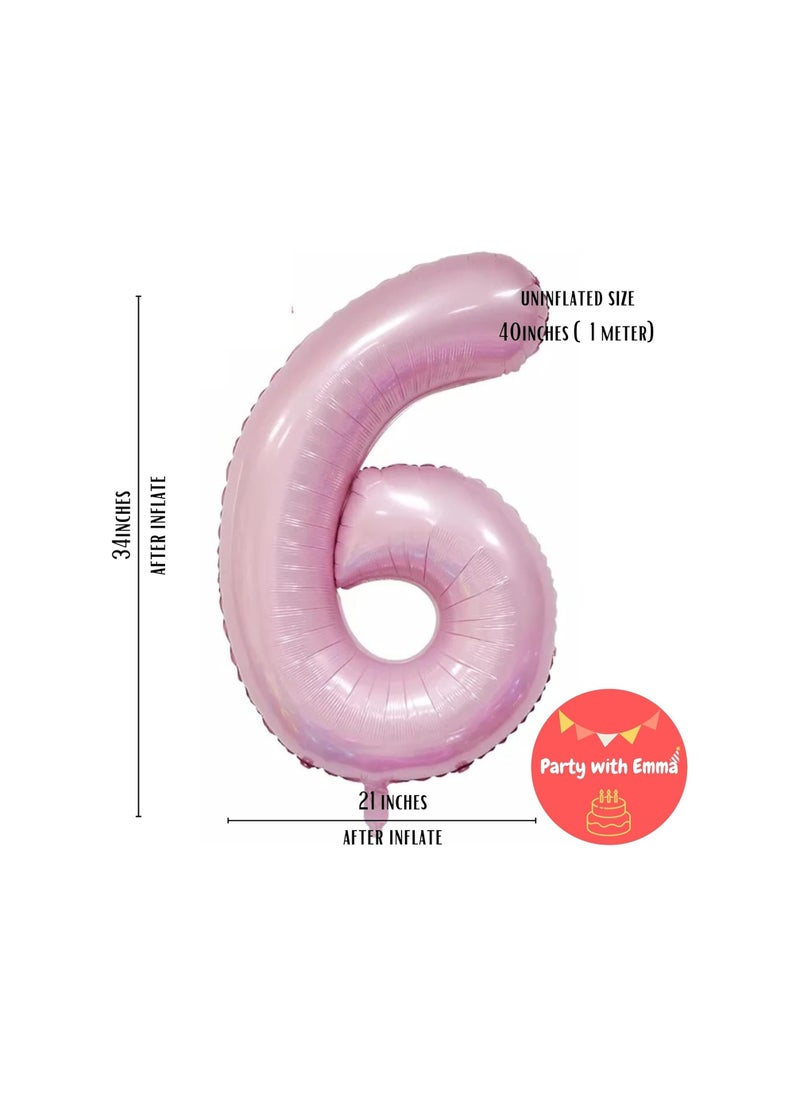 Party with Emma Pink Number Balloons 40 Inch Birthday Foil Balloon Party Decorations Supplies Wedding Bachelorette Birthday Bridal Shower Graduation Anniversary Celebration Decoration Fly with Helium (Number 6)  - Image 3