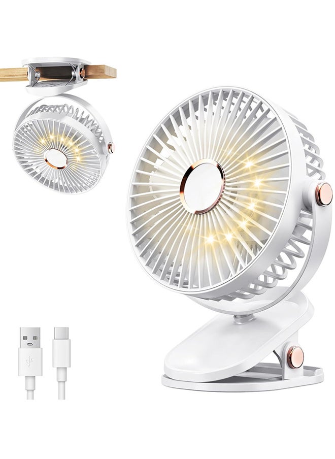 Generic Small Desk Clip on Portable Fan with LED Lights,5 Speed Mini Table Fan, 720° Rotate  Quiet Personal Cooling Fan for Home, Stroller,Golf Cart, Office, Outdoor, Camping, USB Rechargeable  - Image 1