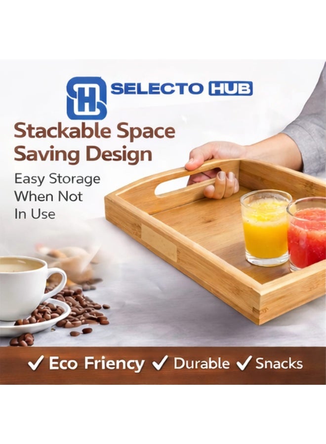 Selecto Hub Bamboo Serving Tray Set of 3 with Handles – Wooden Nesting Food Trays for Serving Coffee, Breakfast in Bed, Snacks & Drinks – Rectangular Decorative Bamboo Trays Large Medium Small for Kitchen, Home, Restaurant & Cafe - Image 4