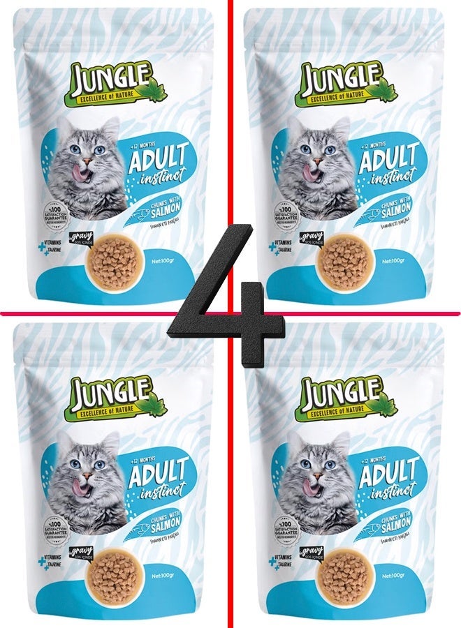 جانغل طعام جانجل الرطب مع سمك السلمون للقطط -4 عبوات، حجم كل عبوة 100 غرام - Image 1
