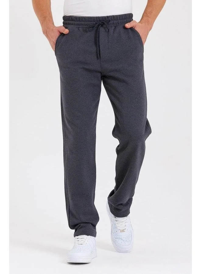 Mmetalic Anthracite Straight-Leg Men’s Cotton-Lined Sweatpants with Back Pockets and Label Detail