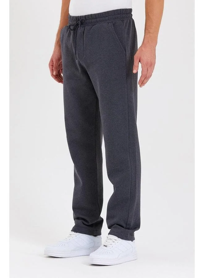 Mmetalic  Anthracite Straight-Leg Men’s Cotton-Lined Sweatpants with Back Pockets and Label Detail for Men | Best Price UAE