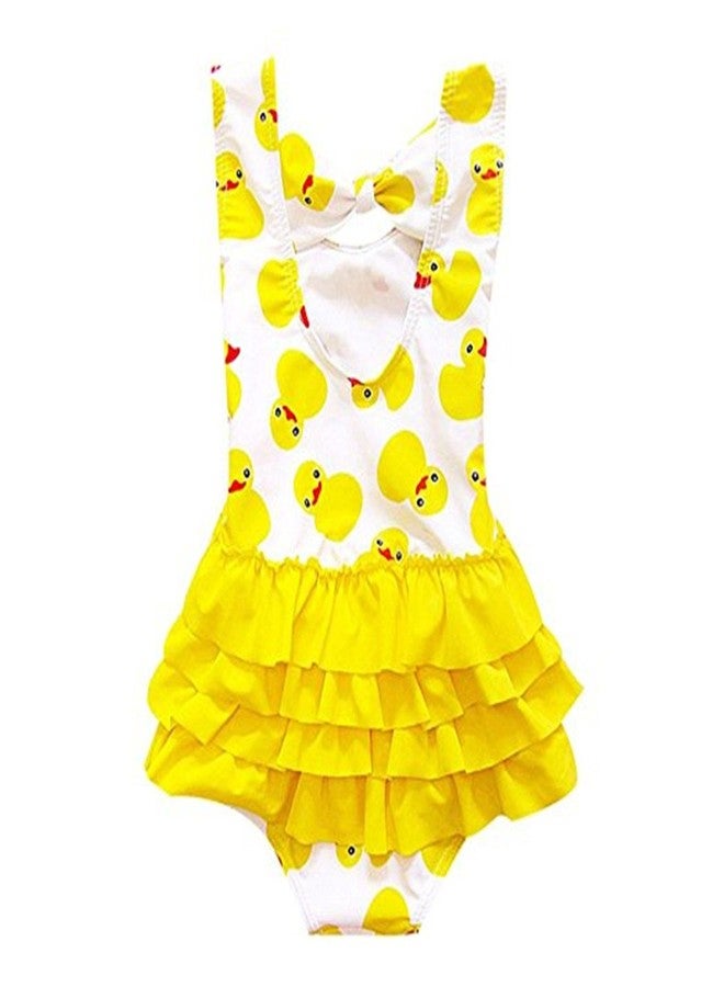 Jeleuon Baby Girls Toddler Kids One Pieces Cartoon Duck Print Swimsuits Swimwear Beachwear 2-3 Years Yellow - Image 2