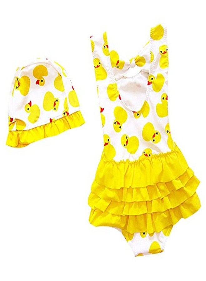 Jeleuon Baby Girls Toddler Kids One Pieces Cartoon Duck Print Swimsuits Swimwear Beachwear 2-3 Years Yellow - Image 3