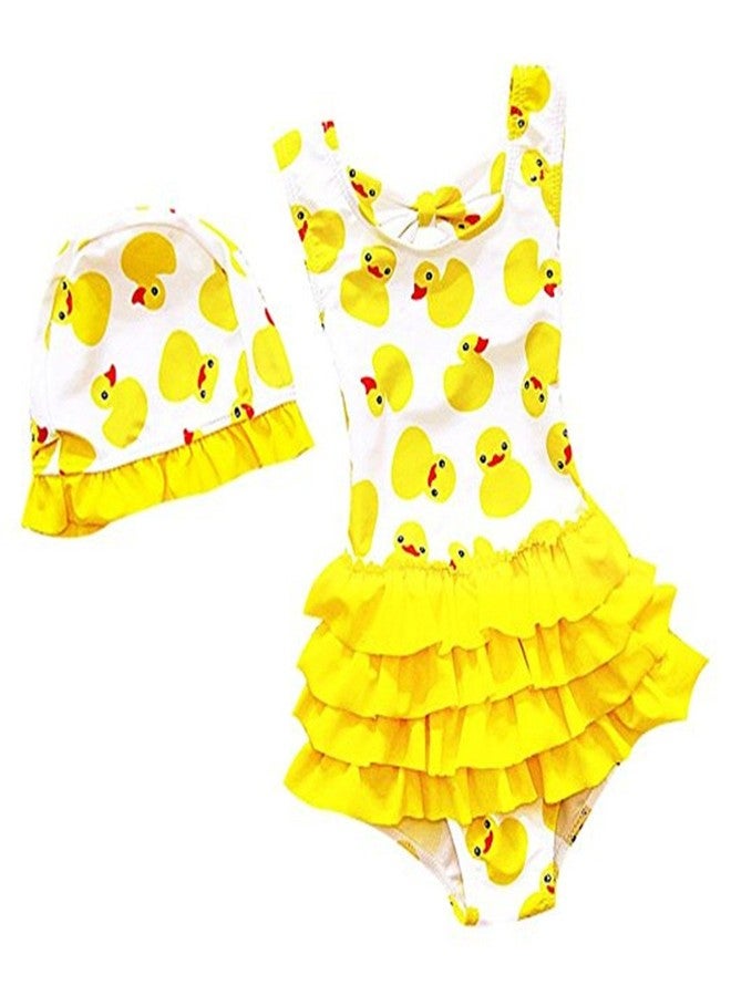 Jeleuon Baby Girls Toddler Kids One Pieces Cartoon Duck Print Swimsuits Swimwear Beachwear 2-3 Years Yellow - Image 1