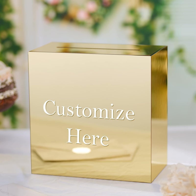 TPGP UNIQOOO Metallic Gold Mirror Acrylic Wedding Card Box - Large 10x10x5.5 Inch - Image 5