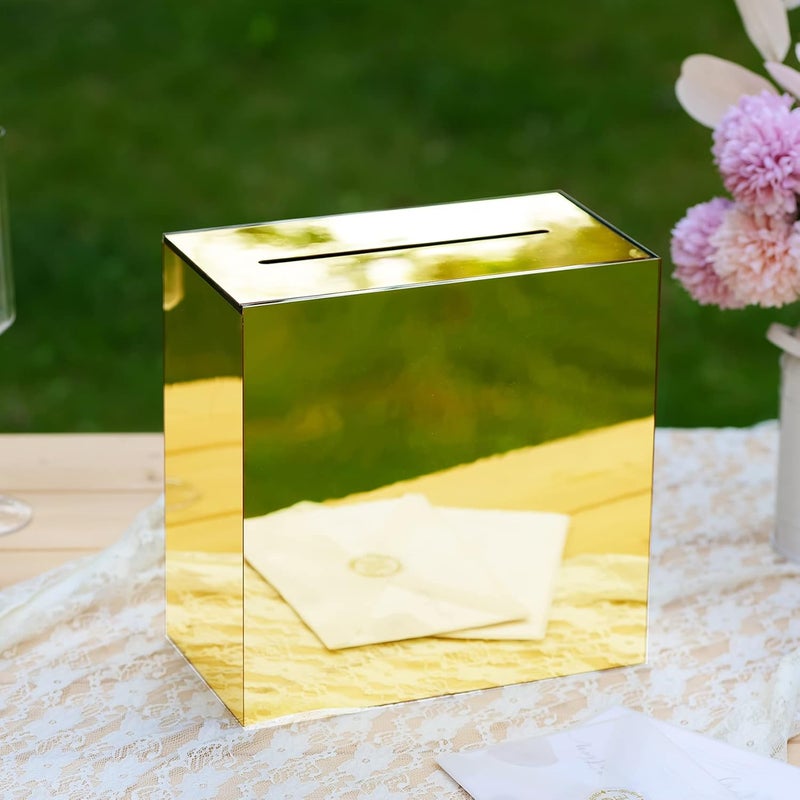 TPGP UNIQOOO Metallic Gold Mirror Acrylic Wedding Card Box - Large 10x10x5.5 Inch - Image 4