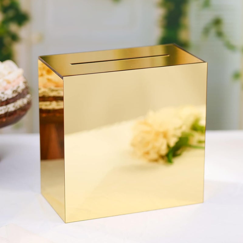 TPGP UNIQOOO Metallic Gold Mirror Acrylic Wedding Card Box - Large 10x10x5.5 Inch - Image 1