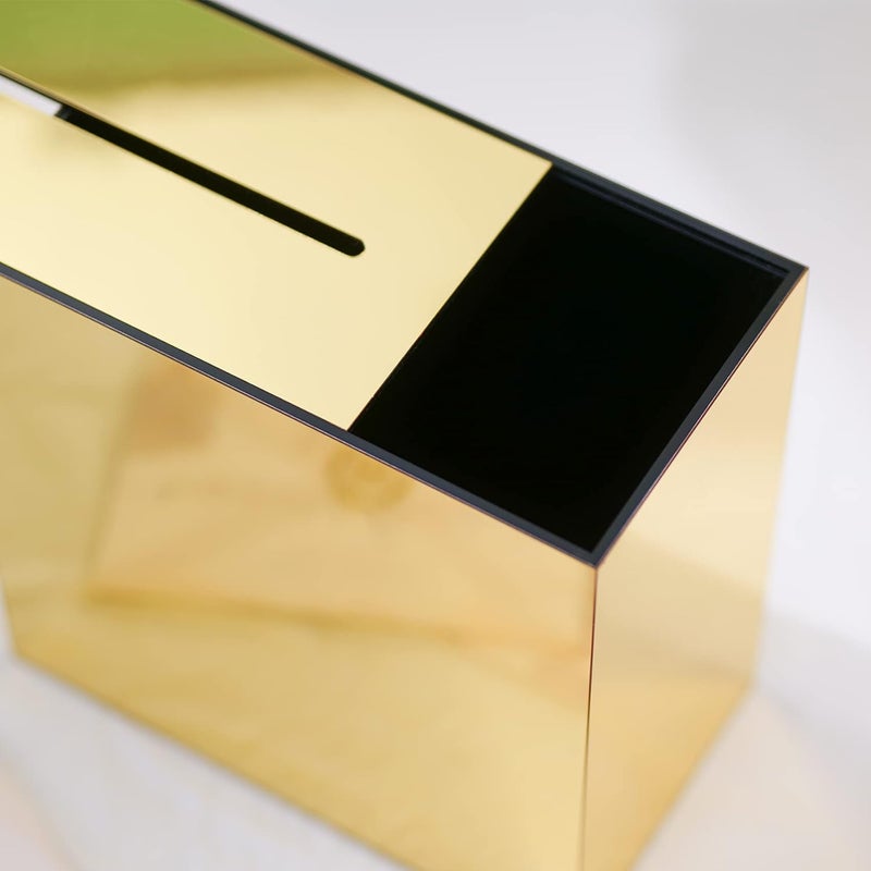 TPGP UNIQOOO Metallic Gold Mirror Acrylic Wedding Card Box - Large 10x10x5.5 Inch - Image 2