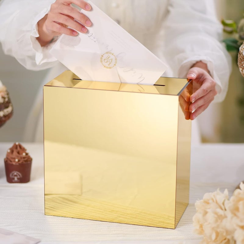 TPGP UNIQOOO Metallic Gold Mirror Acrylic Wedding Card Box - Large 10x10x5.5 Inch - Image 3
