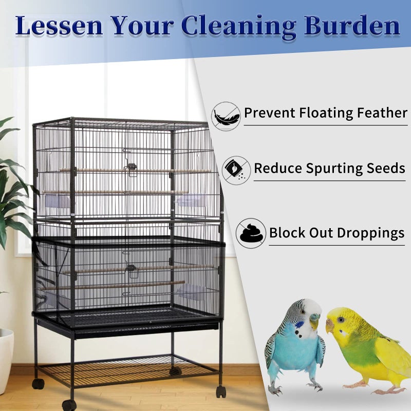 Daoeny Large Bird Cage Cover, Bird Cage Seed Catcher, Adjustable Soft Airy Nylon Mesh Net, Birdcage Cover Skirt Seed Guard for Parrot Parakeet Macaw African Round Square Cages (Black) - Image 2
