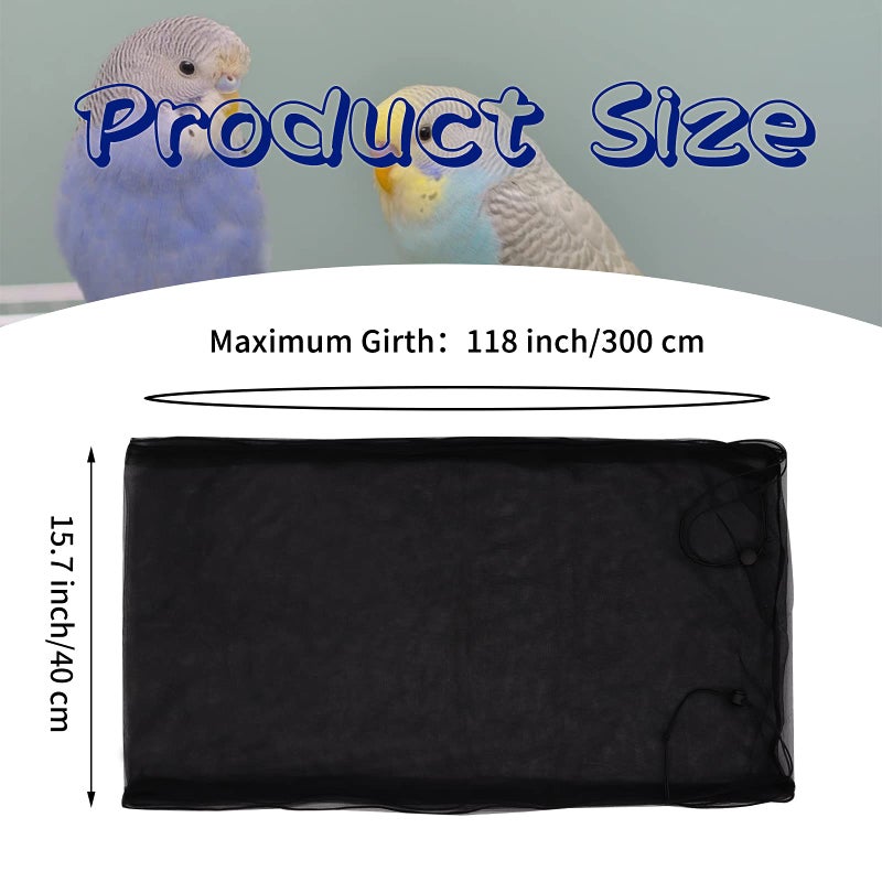 Daoeny Large Bird Cage Cover, Bird Cage Seed Catcher, Adjustable Soft Airy Nylon Mesh Net, Birdcage Cover Skirt Seed Guard for Parrot Parakeet Macaw African Round Square Cages (Black) - Image 3