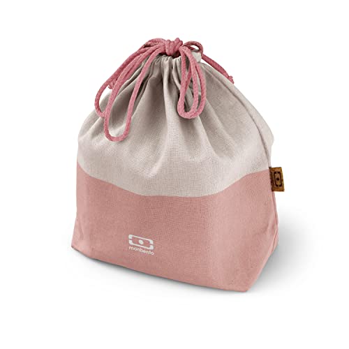 monbento - Lunch Bag MB Pochette L Natural - Polyester and Cotton Large Lunch Tote - For Work Lunch Packing - Can Contain a Bento Box + a Bottle + a Cutlery Set - Cream & Pink - Image 4