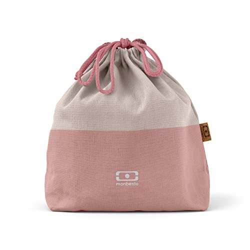 monbento - Lunch Bag MB Pochette L Natural - Polyester and Cotton Large Lunch Tote - For Work Lunch Packing - Can Contain a Bento Box + a Bottle + a Cutlery Set - Cream & Pink - Image 2