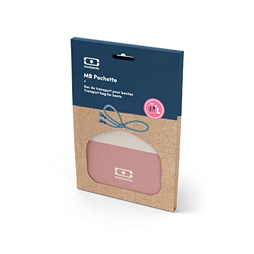 monbento - Lunch Bag MB Pochette L Natural - Polyester and Cotton Large Lunch Tote - For Work Lunch Packing - Can Contain a Bento Box + a Bottle + a Cutlery Set - Cream & Pink - Image 3