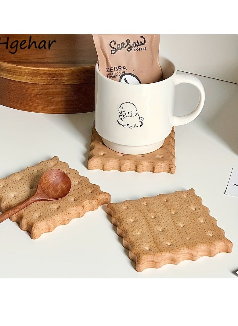 Generic 1 PC biscuit coaster, table coaster, decorative coaster, suitable for coffee cups, mugs, kung fu tea, etc. Beech wood bamboo coasters  - Image 2